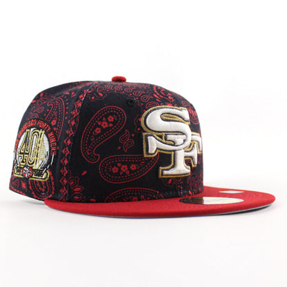 San Francisco 49ers 40th Anniversary New Era 59Fifty Fitted Hat (Black Red Paisley Green Under Brim)