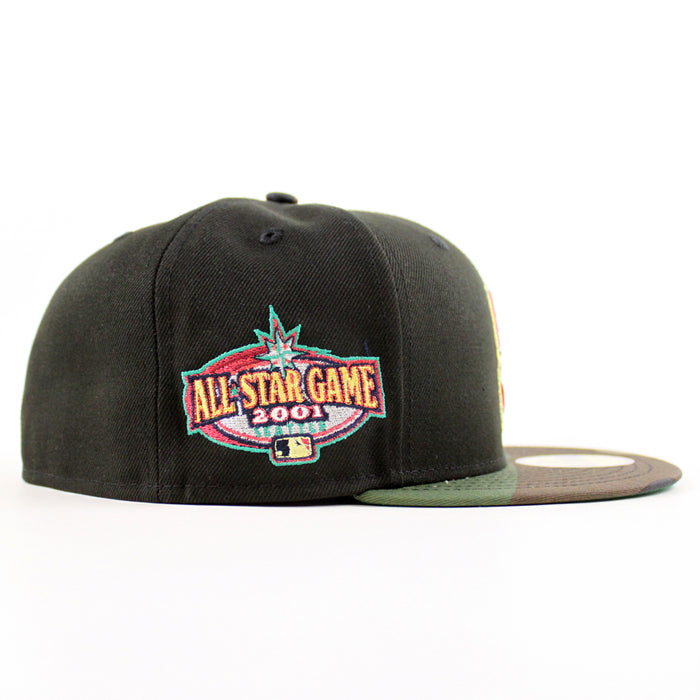 Seattle Mariners 2001 All Star Game New Era 59Fifty Fitted Hat (Black Woodland Camo Green Under Brim)