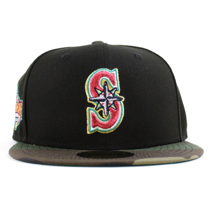Seattle Mariners 2001 All Star Game New Era 59Fifty Fitted Hat (Black Woodland Camo Green Under Brim)