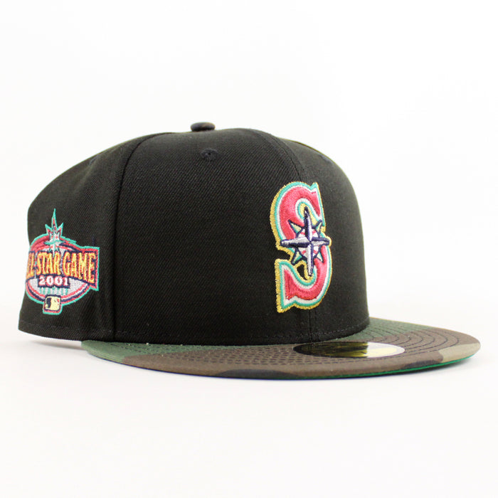 Seattle Mariners 2001 All Star Game New Era 59Fifty Fitted Hat (Black Woodland Camo Green Under Brim)