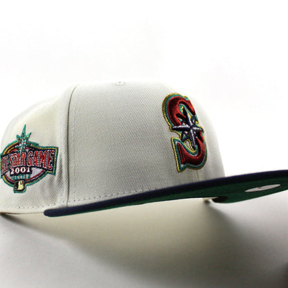 Seattle Mariners 2001 All Star Game New Era 59Fifty Fitted Hat (Chrome White Navy Green Under Brim)