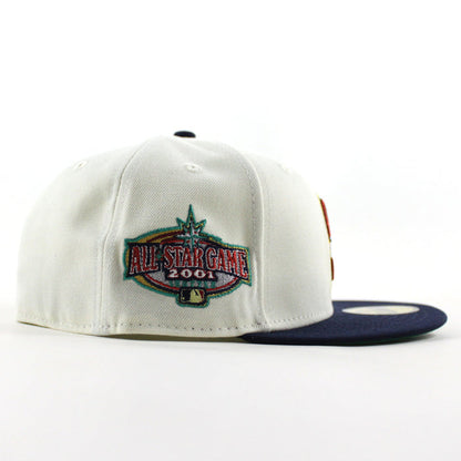 Seattle Mariners 2001 All Star Game New Era 59Fifty Fitted Hat (Chrome White Navy Green Under Brim)