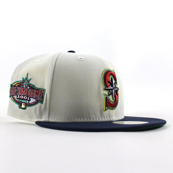 Seattle Mariners 2001 All Star Game New Era 59Fifty Fitted Hat (Chrome White Navy Green Under Brim)