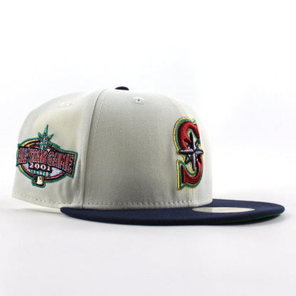 Seattle Mariners 2001 All Star Game New Era 59Fifty Fitted Hat (Chrome White Navy Green Under Brim)