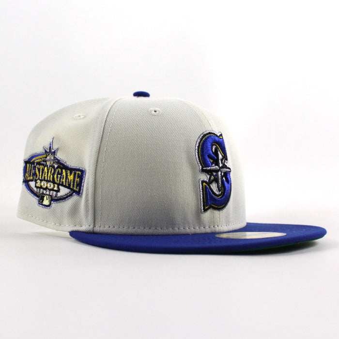 Seattle Mariners 2001 All Star Game New Era 59Fifty Fitted Hat (Chrome White Royal Blue Green Under Brim)