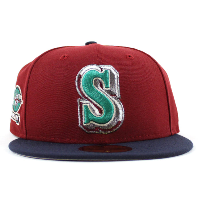 Seattle Mariners 20TH Anniversary New Era 59Fifty Fitted Hat (Brick Red Navy Gray Under Brim)
