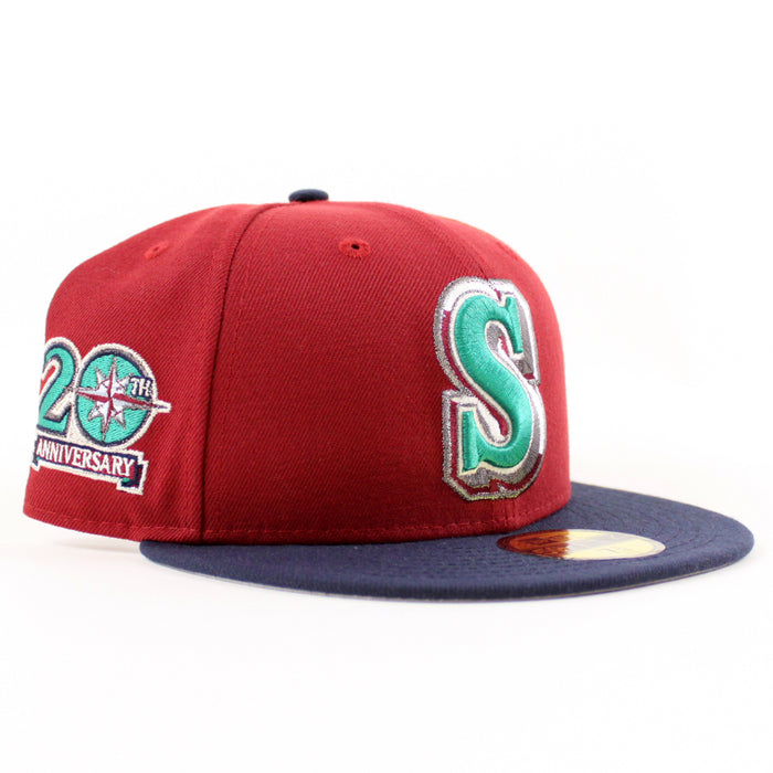 Seattle Mariners 20TH Anniversary New Era 59Fifty Fitted Hat (Brick Red Navy Gray Under Brim)