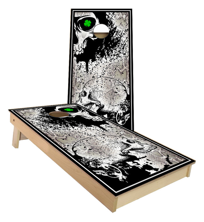 Skull design with Green eyes Cornhole Boards