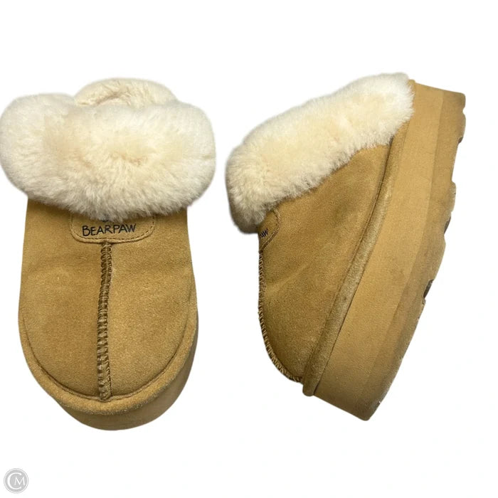 Slippers By Bearpaw In Tan & White, Size: 6