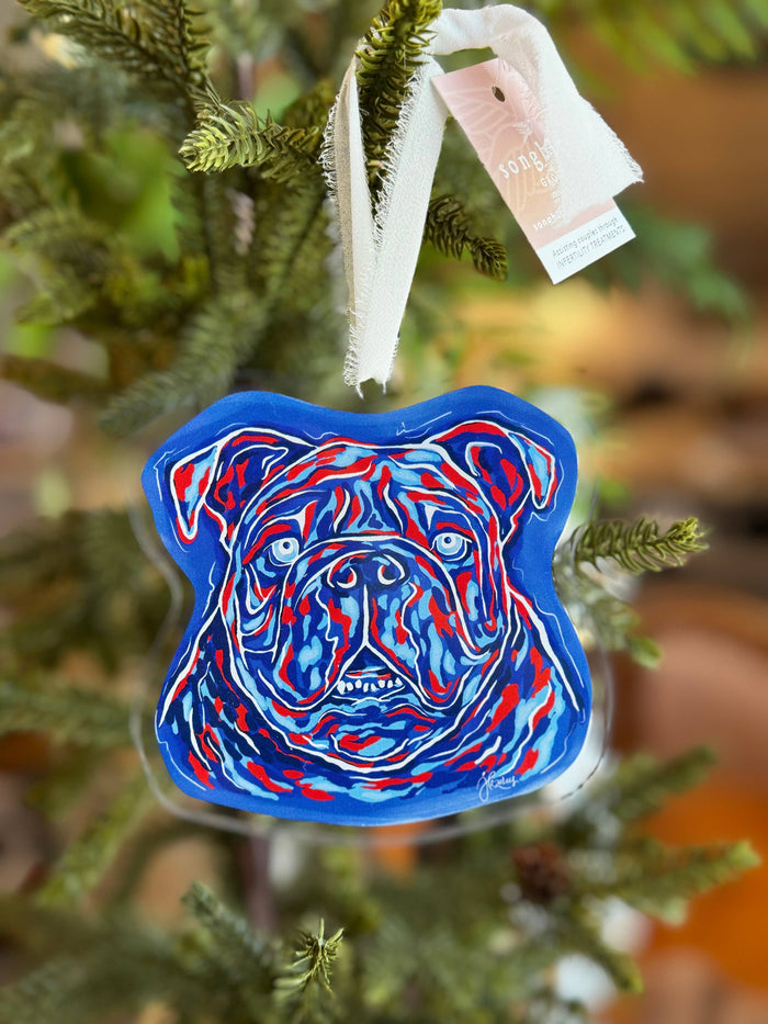 Songbird Grove Collection - Acrylic Red and Blue Bulldog Christmas Ornament