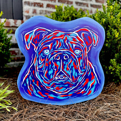 Songbird Grove Collection - Red and Blue Bulldog Face Yard Art