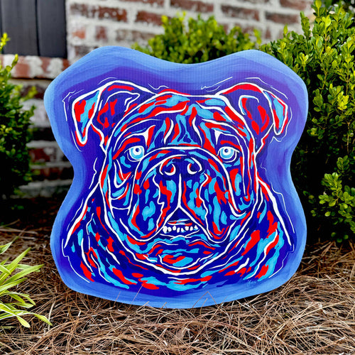 Songbird Grove Collection - Red and Blue Bulldog Face Yard Art