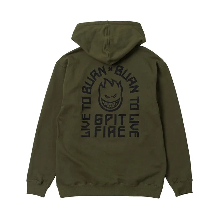 Spitfire -  Live To Burn Arch Embroidered Hoodie (Olive)