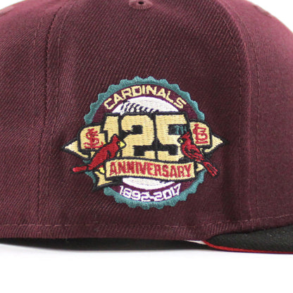 St. Louis Cardinals 125th ANNIVERSARY New Era 59Fifty Fitted Hat (Maroon Black Pinot Red Under Brim)