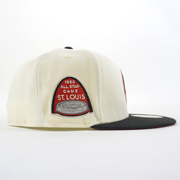 St Louis Cardinals 1966 All Star Game New Era 59Fifty Fitted Hat (GITD Chrome White Black Red Under Brim)