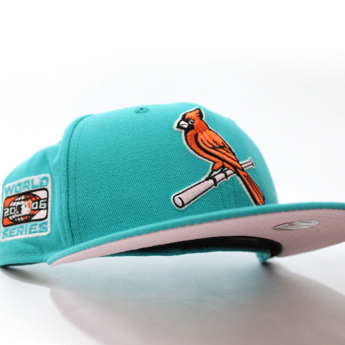St Louis Cardinals 2006 World Series New Era 59Fifty Fitted Hat (Glow in the Dark Teal PINK Under Brim)