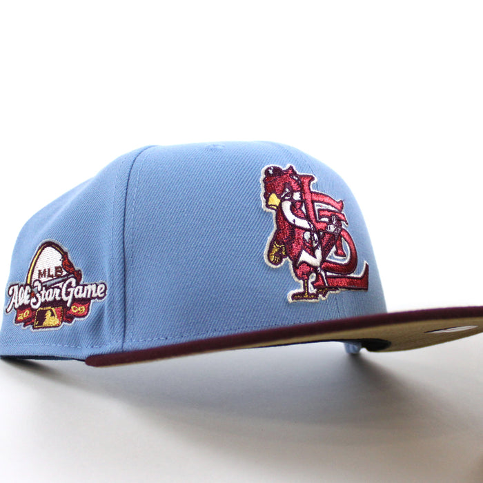 St. Louis Cardinals 2009 All Star Game New Era 59Fifty Fitted Hat (Light Blue Maroon Khaki Under Brim)