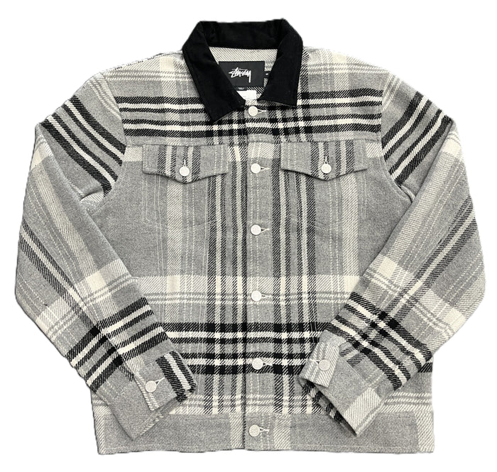 Stussy Wool Check Trucker Jacket Grey