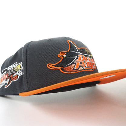 Tampa Bay Devil Rays INAUGURAL SEASON 1998 New Era 59Fifty Fitted Hat (Dark Gray Burn Orange Rust Under Brim)