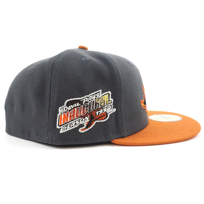 Tampa Bay Devil Rays INAUGURAL SEASON 1998 New Era 59Fifty Fitted Hat (Dark Gray Burn Orange Rust Under Brim)
