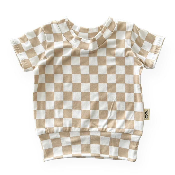Taupe Retro Checkered Summer Lounge Top