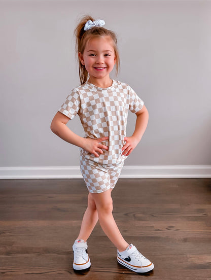 Taupe Retro Checkered Summer Lounge Top