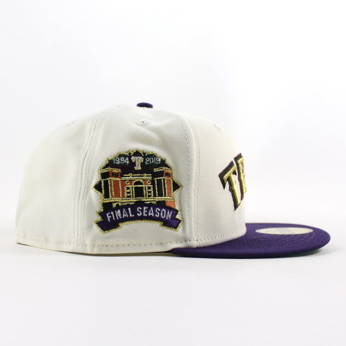 Texas Rangers 1994-2019 Final Season New Era 59Fifty Fitted Hat (Chrome White Purple Green Under Brim)