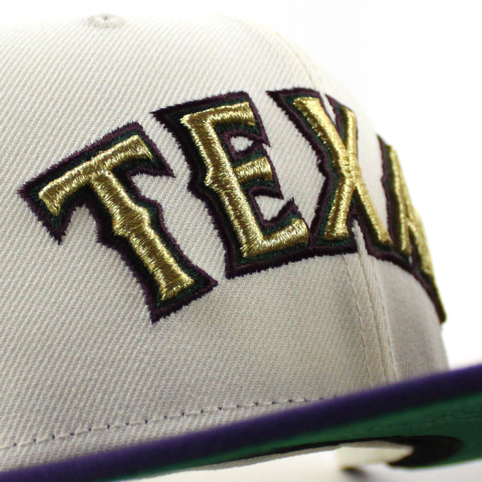 Texas Rangers 1994-2019 Final Season New Era 59Fifty Fitted Hat (Chrome White Purple Green Under Brim)