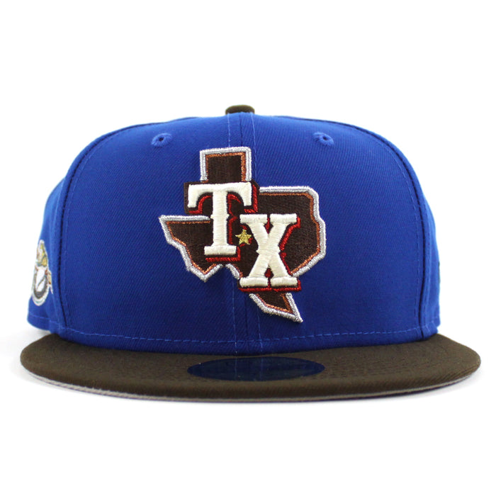 Texas Rangers 50th Anniversary New Era 59Fifty Fitted Hat (Azure Walnut Gray Under Brim)