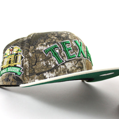 Texas Rangers Final Season New Era 59Fifty Fitted Hat (RealTree Camo Chrome White Green Under Brim)