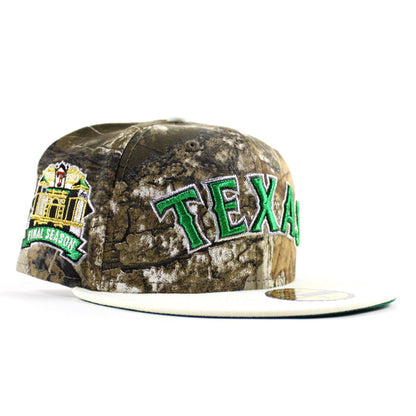 Texas Rangers Final Season New Era 59Fifty Fitted Hat (RealTree Camo Chrome White Green Under Brim)
