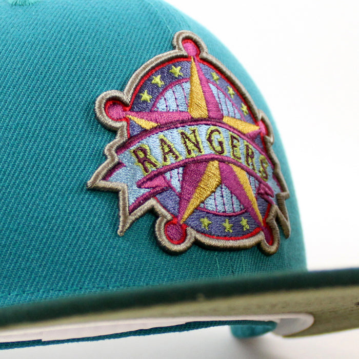 Texas Rangers Rangers Badge New Era 59Fifty Fitted Hat (AQUA DK GREEN GREEN BARK Under Brim)