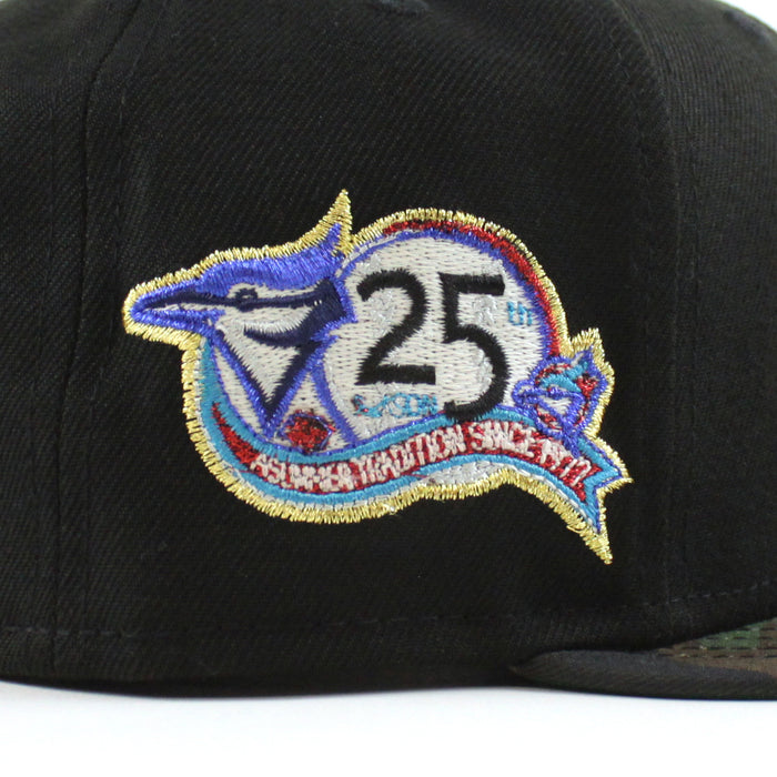 Toronto Blue Jays 25th ANNIVERSARY New Era 59Fifty Fitted Hat (Black WoodLand Camo Green Under Brim)