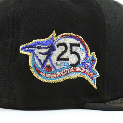 Toronto Blue Jays 25th ANNIVERSARY New Era 59Fifty Fitted Hat (Black WoodLand Camo Green Under Brim)
