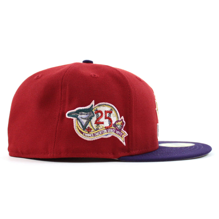Toronto Blue Jays 25th Anniversary New Era 59Fifty Fitted Hat (Pinot Red Purple Gray Under Brim)