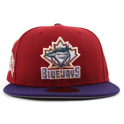 Toronto Blue Jays 25th Anniversary New Era 59Fifty Fitted Hat (Pinot Red Purple Gray Under Brim)