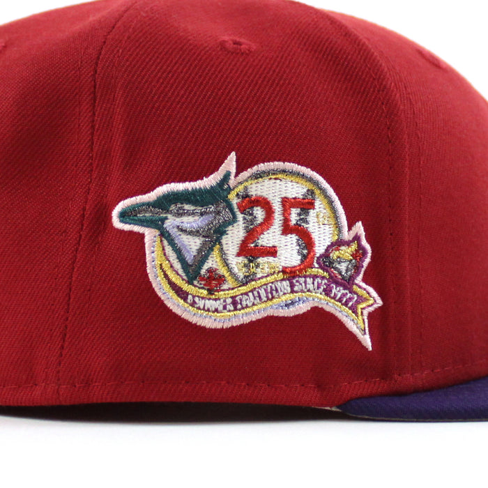 Toronto Blue Jays 25th Anniversary New Era 59Fifty Fitted Hat (Pinot Red Purple Gray Under Brim)