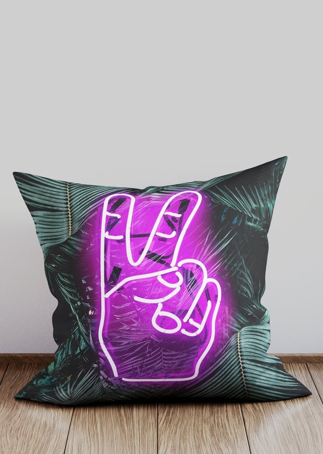 Tropical Neon Peace Fingers Cushion