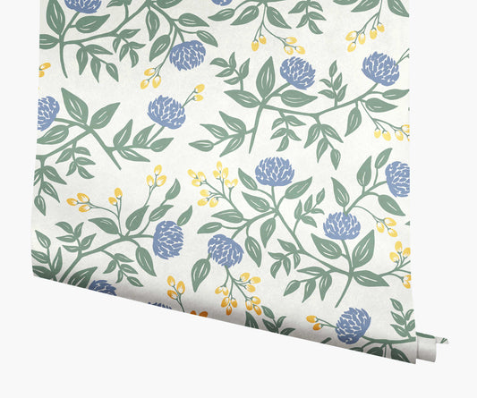 Peonies Wallpaper - Periwinkle & Sage