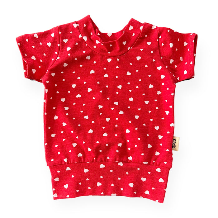 White Dainty Hearts on Red Biker Shorts Lounge Set