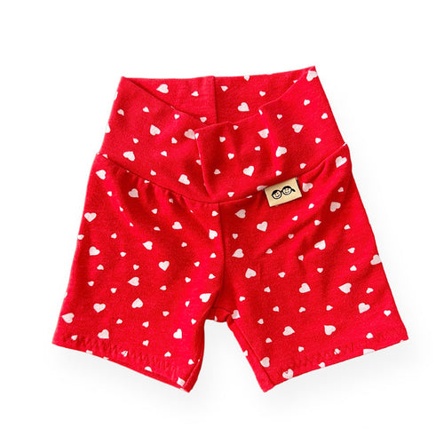 White Dainty Hearts on Red Biker Shorts
