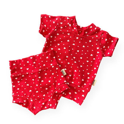 White Dainty Hearts on Red Summer Lounge Set